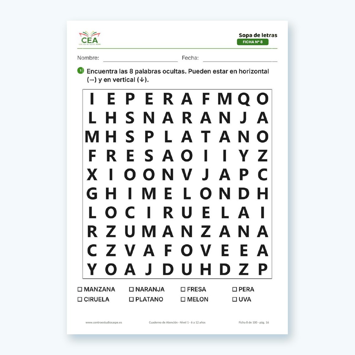 Ficha de ejemplo: sopa de letras